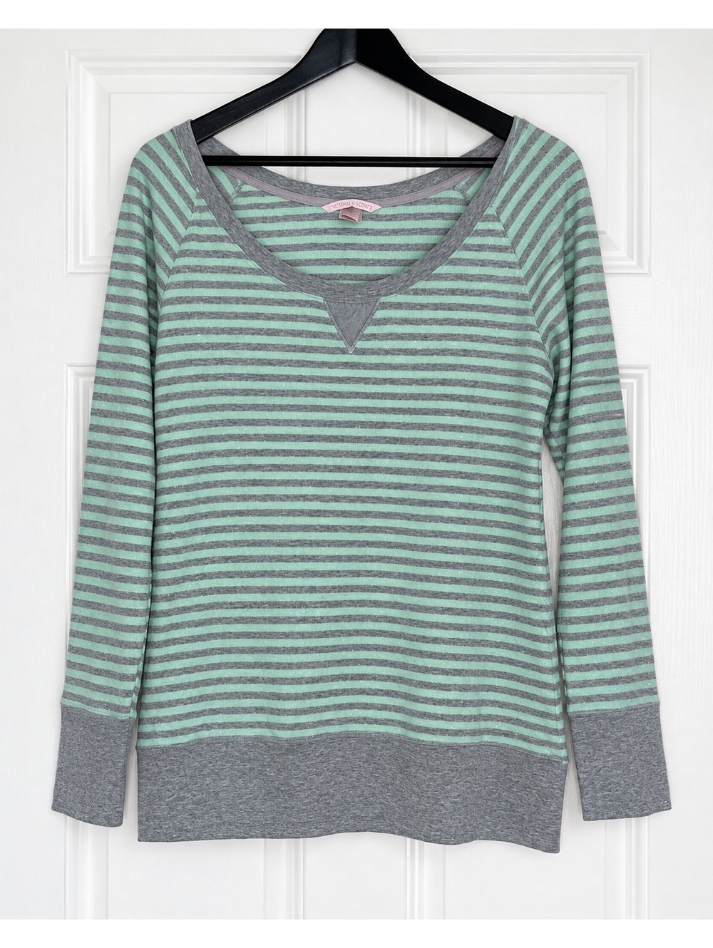 Victoria's Secret Womens XL Mint Green Gray Striped Long Sleeve Knit Top